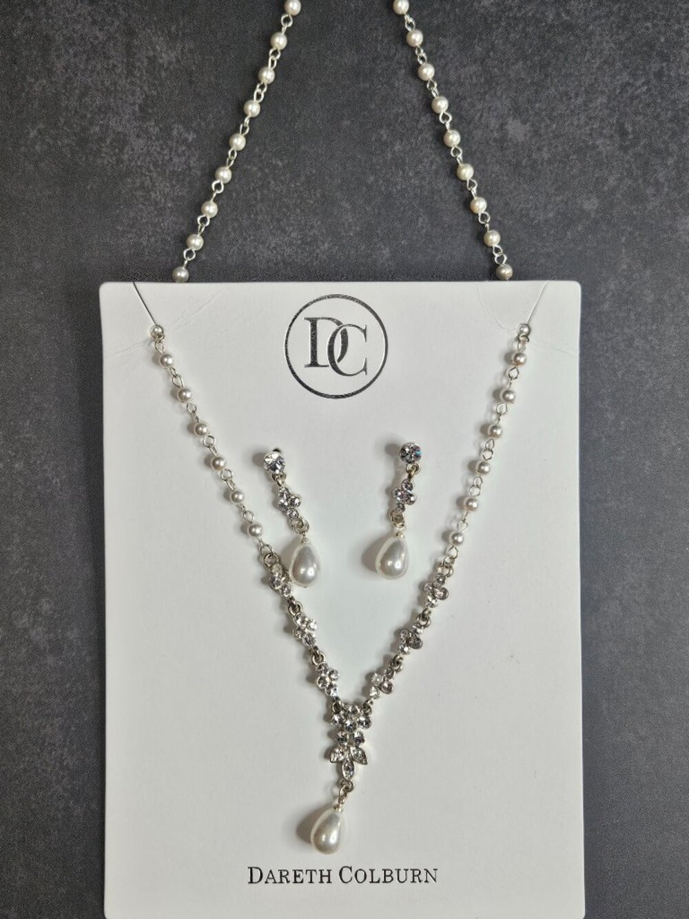 Dareth Colburn Bridal Pearl Crystal Necklace Earrings Set Wedding Jewelry